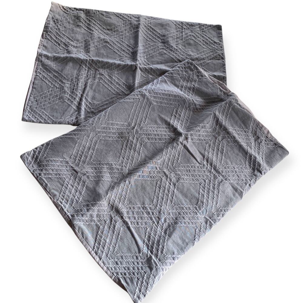 Set of 2 Nicole Miller Home Standard Gray Cotton Pillow Shams Textured Diamond